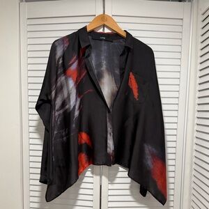 Cut25 by Yigal Azrouel Sheer Black Blouse with Red Accents